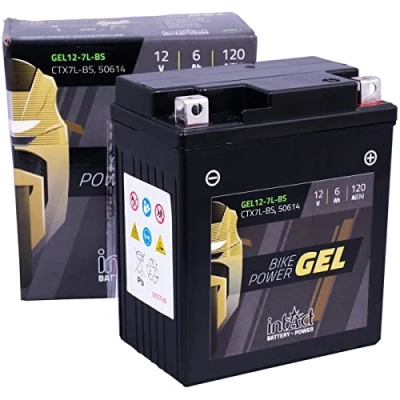 Afbeelding van intAct Motorfietsaccu gel accu met +30% startvermogen voor scooter, motorfiets, quad, grasmaaier Bike Power GEL12 7L BS, CTX7L 50614, 12V, 6Ah (c20), 120