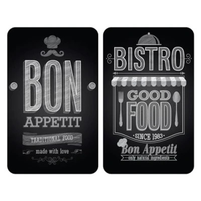 Afbeelding van WENKO Kookplaatbescherming &quot;Bon Appetit&quot;, beschermplaat voor inductie, gasfornuis, glaskeramiek, gehard glas, 2 stuks, 30 x 52 cm
