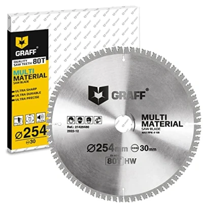 Afbeelding van GRAFF cirkelzaagblad 254 x 30 mm voor hout, metaal, aluminium, laminaat, kunststof, meerdere materialen 254, geschikt kettingzaag, wisselzaag, tafelcirkelzaag, draadloze