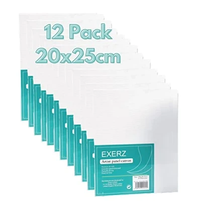 Image de EXERZ 20x25cm Panneaux de toile 12pcs, Cartons entoilés 3mm d&#039;épaisseur, Tableaux en à peindre, 280gsm 100% coton/Vierge/Triple apprêt/Sans acide/Grain moyen