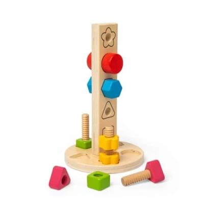Afbeelding van Bigjigs Toys Nuts &amp; Bolts Tower Lot de 11 jouets construction en bois et trieur formes, éducatif respectueux l&#039;environnement, cadeaux Montessori pour bébés tout petits, à partir 12