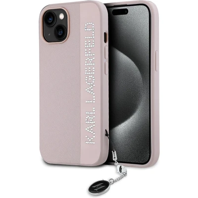 Afbeelding van Karl Lagerfeld Backcase hoesje geschikt voor iPhone 15 Effen Roze Kunstleer