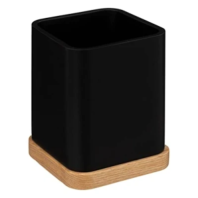 Afbeelding van 5Five tandenborstelhouder/organizer zwart 10 x 8 cm bamboe vierkant tandenborstel beker