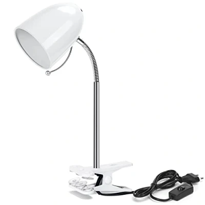 Afbeelding van Aigostar lamp met leesklem, retro, bureaulamp clip, niet inbegrepen, bedlampje voor kinderen, compatibel ledlamp E27 (max. 11 W), flexibele zwanenhals, verstelbaar, werk, studie, wit