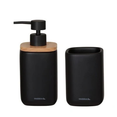 Afbeelding van Sealskin Mind Badkamerset Zeepdispenser 200 ml Tandenborstelbeker Zwart