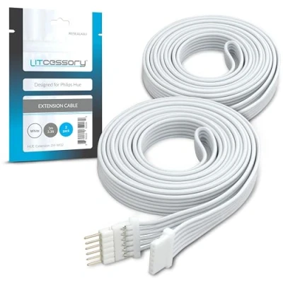 Afbeelding van Litcessory Verlengkabel voor Philips Hue Lightstrip Plus (1m, Pakket van 2, Wit MIKRO 6 SPELD V4)