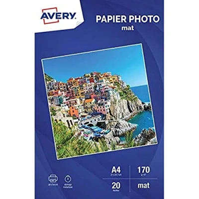 Afbeelding van AVERY 20 vellen fotopapier, 170 g/m², mat, DIN A4, inkjetdruk,