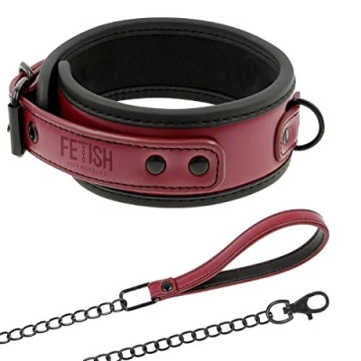 Afbeelding van Fetish Submissive Dark Room Halsband met Leiband Lederlook Bordeaux en Zwart