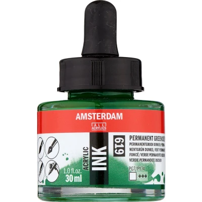 Afbeelding van Amsterdam Acrylic Ink Fles 30 ml Permanentgroen Donker 619