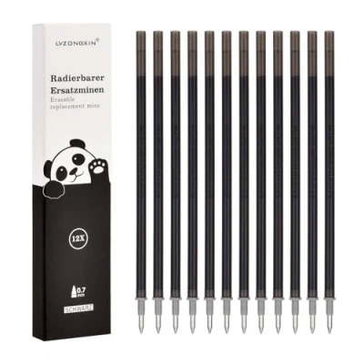 Afbeelding van LVZONGXIN 12 stuks reservevullingen, compatibel met Legami, blauw, punt 0,7 mm, hoogte 13 cm, uitwisbare inktrol, zwart