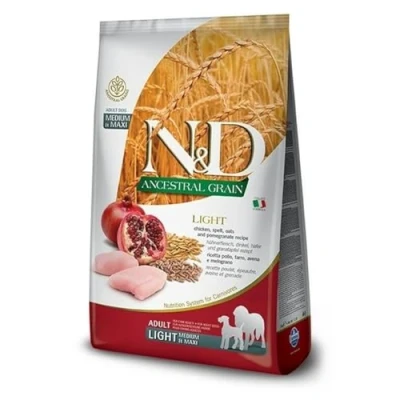 Afbeelding van FARMINA N&amp;D ANCESTRAL GRAIN DOG LIGHT CHICKEN. SPELT.OATS AND POMEGRANATE ADULT MEDIUM &amp; MAXI 12kg