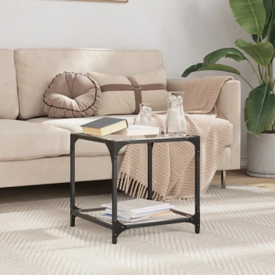 Afbeelding van Salontafel met transparant glazen blad 40x40x40 cm staal