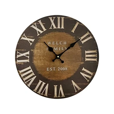 Afbeelding van Rebecca Mobili Woonkamer wandklok MDF bruin zwart industriële stijl rond Ø 33,8 cm x d 4 (h b d) art. RE6152