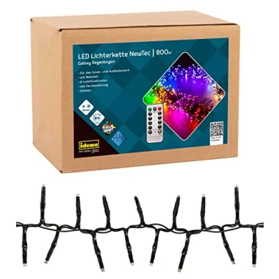 Afbeelding van Idena NewTec 31109 Led lichtketting voor binnen en buiten, 800 leds, regenboogverlichting met 8 lichtinstellingen, dimmer, voeding functie