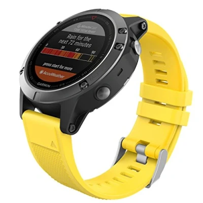 Afbeelding van MoKo Armband compatibel met Garmin Fenix 7/6/6 Pro/5/5 Plus/Epix Gen 2/Forerunner 945/935/Approach S62/Instinct/MARQ, 22 mm Quick Fit siliconen sportarmband, reservearmband, horlogeband, geel