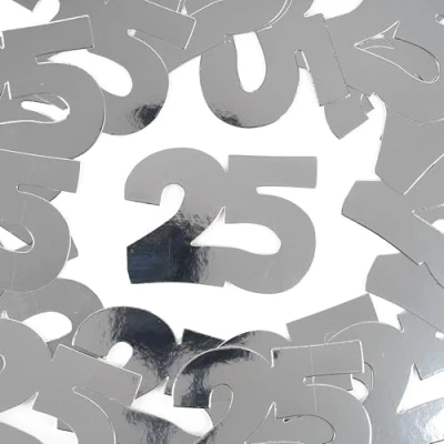 Afbeelding van Verjaardagsdecoratie confetti jumbo zilveren bruiloft decoratie 25 jaar 25e verjaardag vrouw man tafeldecoratie