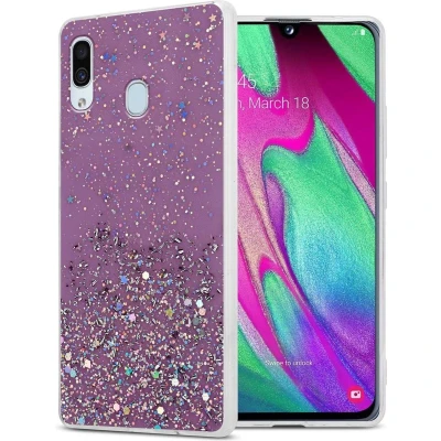 Afbeelding van Cadorabo Hoesje geschikt voor Samsung Galaxy A40 in Paars met Glitter Beschermhoes van flexibel TPU silicone fonkelende glitters Case Cover Etui