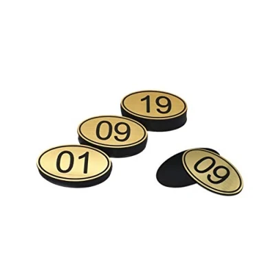 Afbeelding van Ovale tafelnummers gegraveerd ABS 30 mm x 50 (1 100) voor pubs, restaurants, clubs goud 1 100