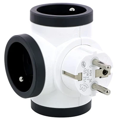 Image de LEGRAND Fiche Multiprise Triplite Rotative 3 Prises Latérales en T avec Terre Sécurité Enfant Intégrée Blanc et Gris Foncé