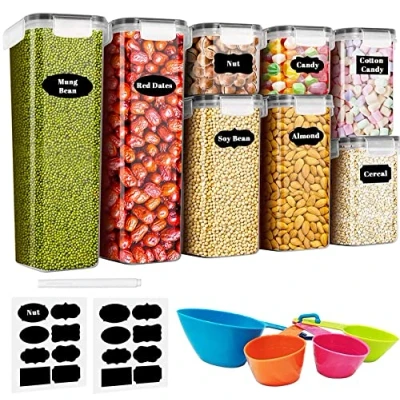 Afbeelding van Set van 8 voorraaddozen, keukenorganizer, luchtdichte voorraaddozen met deksel, voor muesli, spaghetti, meel, BPA vrij (2,8 l, 2 1,4 0,8 l)