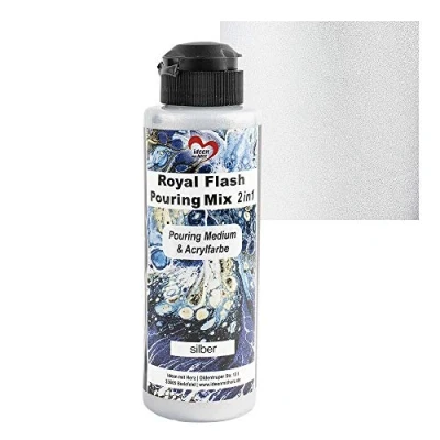 Afbeelding van Ideen mit Herz Royal Flash Pouring Mix 2 in 1 metallic acrylverf met glittereffect, 180 ml, mengen vloeistof, medium of siliconenolie (zilver)