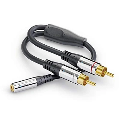 Afbeelding van sonero® Premium audio adapter, 0,20 m, 2 x RCA stekker op 3,5 mm jackaansluiting, zwart