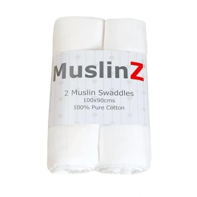 Afbeelding van MuslinZ Babydoekjes, chiffon, 100% katoen, wit, 100 x 90 cm, 2 stuks
