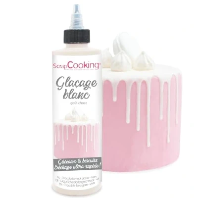 Afbeelding van ScrapCooking Kant en klaar wit glazuur 130g Chocolade sneldrogende smaak Voor gebak, eclair, cake, koekjes, desserts, Dripcake Cake Design 4703