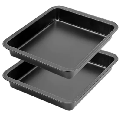 Afbeelding van Vierkante taartvorm met anti aanbaklaag bakvorm braadpan koolstofstaal set van 2 stuks 25 x cm