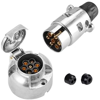 Afbeelding van SPARKMOTO aanhangerstekker, 7 polig, metaal en metaal, 12 V, adapter voor aanhanger, trekhaak, aluminium, waterdicht, voldoet aan ISO 1724(SKM0702)