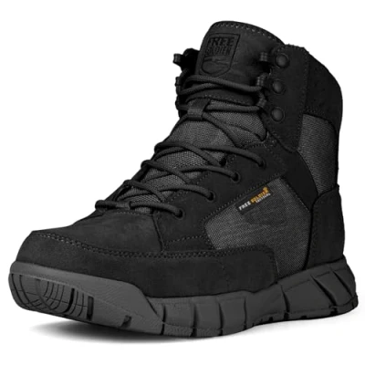 Afbeelding van FREE SOLDIER Herenlaarzen, ultralicht, tactisch, militair, werklaarzen, 15,2 cm, high tops, ademend, woestijnlaarzen (slank, zwart, 41 EU)
