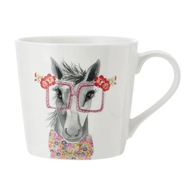 Afbeelding van Mikasa x Tipperleyhill porseleinen mok, 380ml, fijne mok met echt gouden details, mooie voor thee en koffie paardenprint, geschenkverpakking