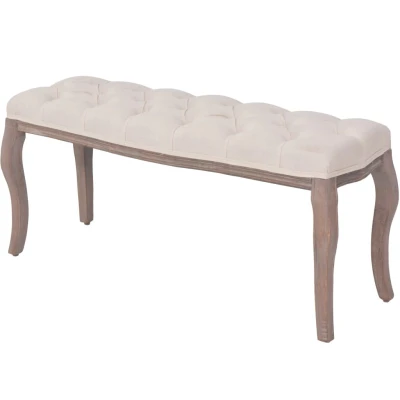 Afbeelding van Bank 110x38x48 cm linnen massief hout crèmewit