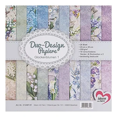 Afbeelding van Ideen mit Herz 20 vellen Duo Design papier, knutselpapier, 25 x cm, 250 g/m², aan beide zijden bedrukt, designpapier, ideaal voor scrapbooking, knutselen, klokbloemen 01