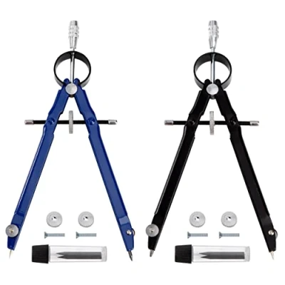 Afbeelding van Professionele cirkel, 2 stuks schoolpassers met snelle instelling van metaal centrale trainingsspeld, voor school, menulijst, diameter de cirkel 24 cm