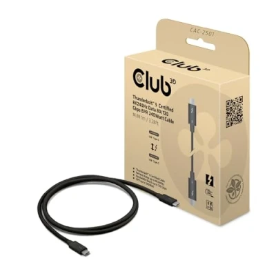 Afbeelding van Club 3D THUNDERBOLT# 5 CERTIFIED 8K240HZ DATA 80/120 GBPS EPR 240 WATT CABLE M/M 1M / 3.28FT