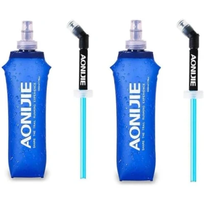 Afbeelding van AONIJIE Set van 2 opvouwbare waterflessen zacht TPU voor drinktas, 500 ml met rietje hardlopen, wandelen, fietsen, klimmen