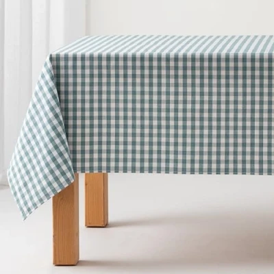 Afbeelding van GAMUSI Vierkant vlekbestendig tafelkleed, Vichy stof, waterafstotend katoen, 140 x cm, watergroen