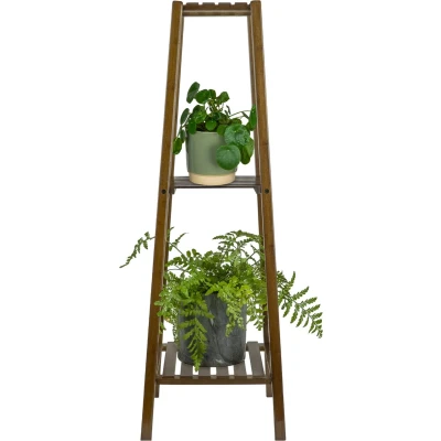 Afbeelding van QUVIO Plantenstandaard 3 laags hout Donkerbruin