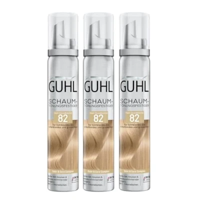 Afbeelding van Guhl Lot de 3 flacons 100 ml mousse coiffante Couleur 82 blond doré clair Pour cheveux et moyen gris Tenue douce, volume brillance des couleurs