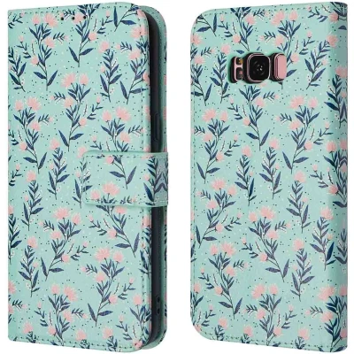 Afbeelding van iMoshion Hoesje Geschikt voor Samsung Galaxy S8 Met Pasjeshouder Design Bookcase smartphone Blauw / Blue Flowers