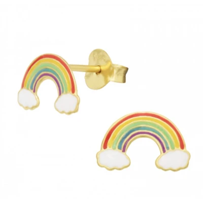 Afbeelding van Zilveren Oorbellen meisje kind Gold plated oorstekers, regenboog