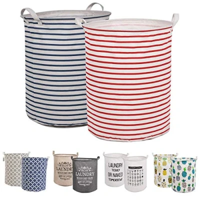 Afbeelding van LessMo 2 stuks wasmand van 40 cm, opvouwbaar, set wasverzamelaars bespaart tijd bij het sorteren, waszak, wasmanden, 50 x strepen, verdikt groot