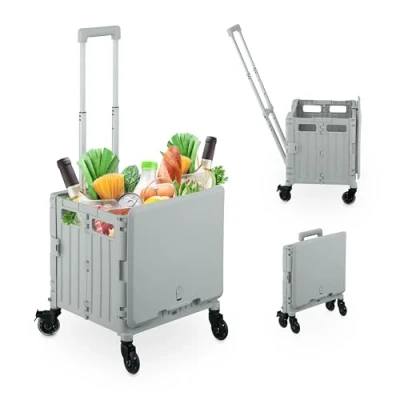 Afbeelding van Relaxdays boodschappentrolley op wielen opvouwbaar tot 35 kg kantelbare handgreep grijs