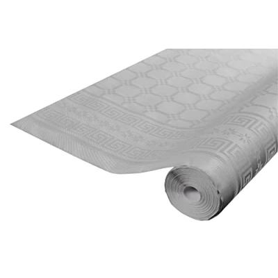 Afbeelding van Pro tafelkleed: 12 damastpapieren wegwerptafelkleden op een rol van 6 m lang en 1,20 breed, grijze kleur. Damastpapier met chic klassiek universeel patroon, ref R480613I