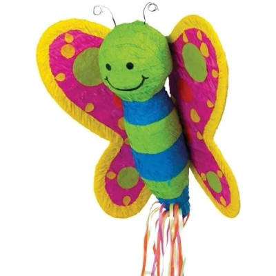Afbeelding van Pinata 3D Vlinder beweegbare vleugels blauwe strepen pull