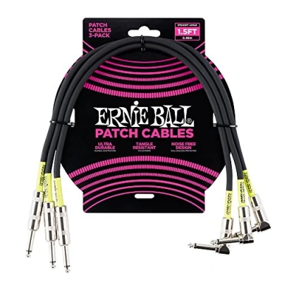 Image de Ernie Ball Lot de 3 câbles raccordement droits/coudés 0,5 m Noir