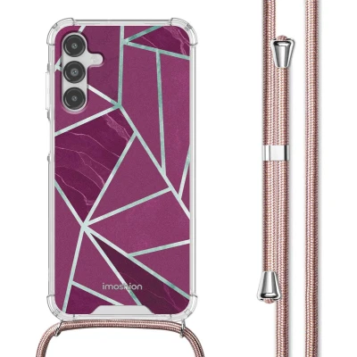 Afbeelding van iMoshion Hoesje Geschikt voor Samsung Galaxy A14 (4G) / (5G) met Koord Design Meerkleurig Bordeaux Graphic