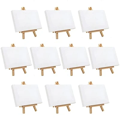 Afbeelding van Belle Vous Mini Kunst Canvast met Houten Ezel (10 Pak) H15,5 x B8,9 cm Voorgerekte en Gegrondverfd Blank Canvas Tafeltop Ezels Voor Olie Acrylverf &amp; Tekenen
