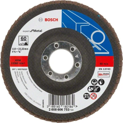 Image de BOSCH 2608606753 disque à lamelles X551 Expert pour métal, diamètre 115 mm, grain 60, version angulaire